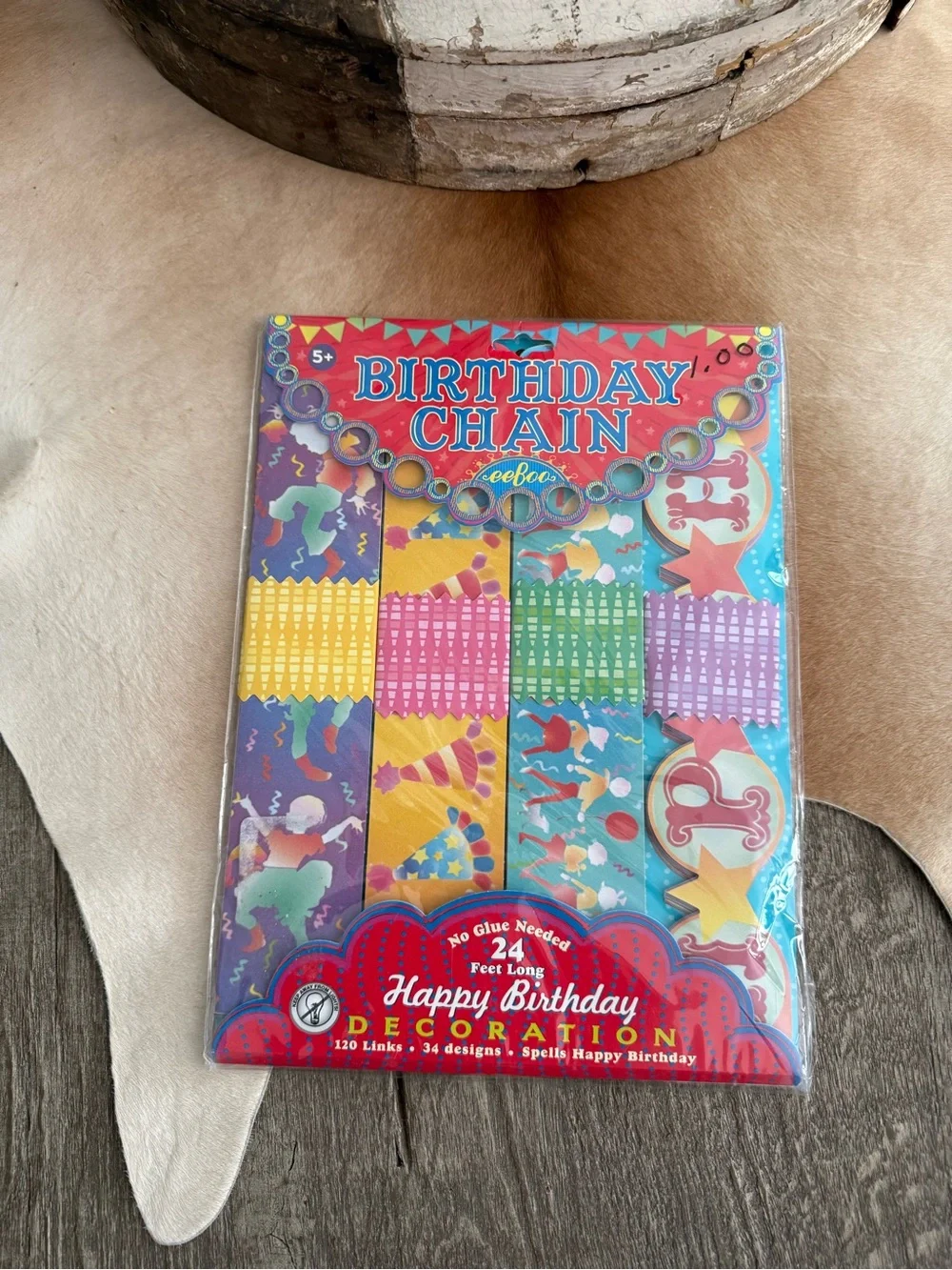 Brand NWT Birthday Chain Party Garland — Multicolor 24 Feet Long 34 Designs